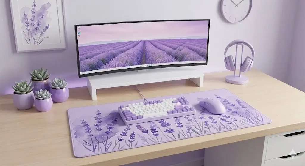 Lavender mor mousepad rehberi — yetişkin estetik ve modern setup tercihi
